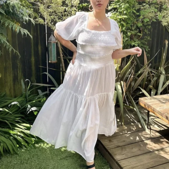 White Ruffle Maxi Dresses